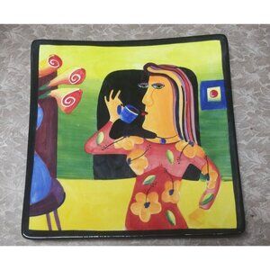 Mary Naylor Designs Plate Wall Art Woman w/Cup Hand-Painted 2004 decorative EUC